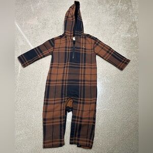 BABY GAP BROWN BLACK PLAID PRINT INFANT BABY SWEATER ROMPER 12-18 MOS NWOT
